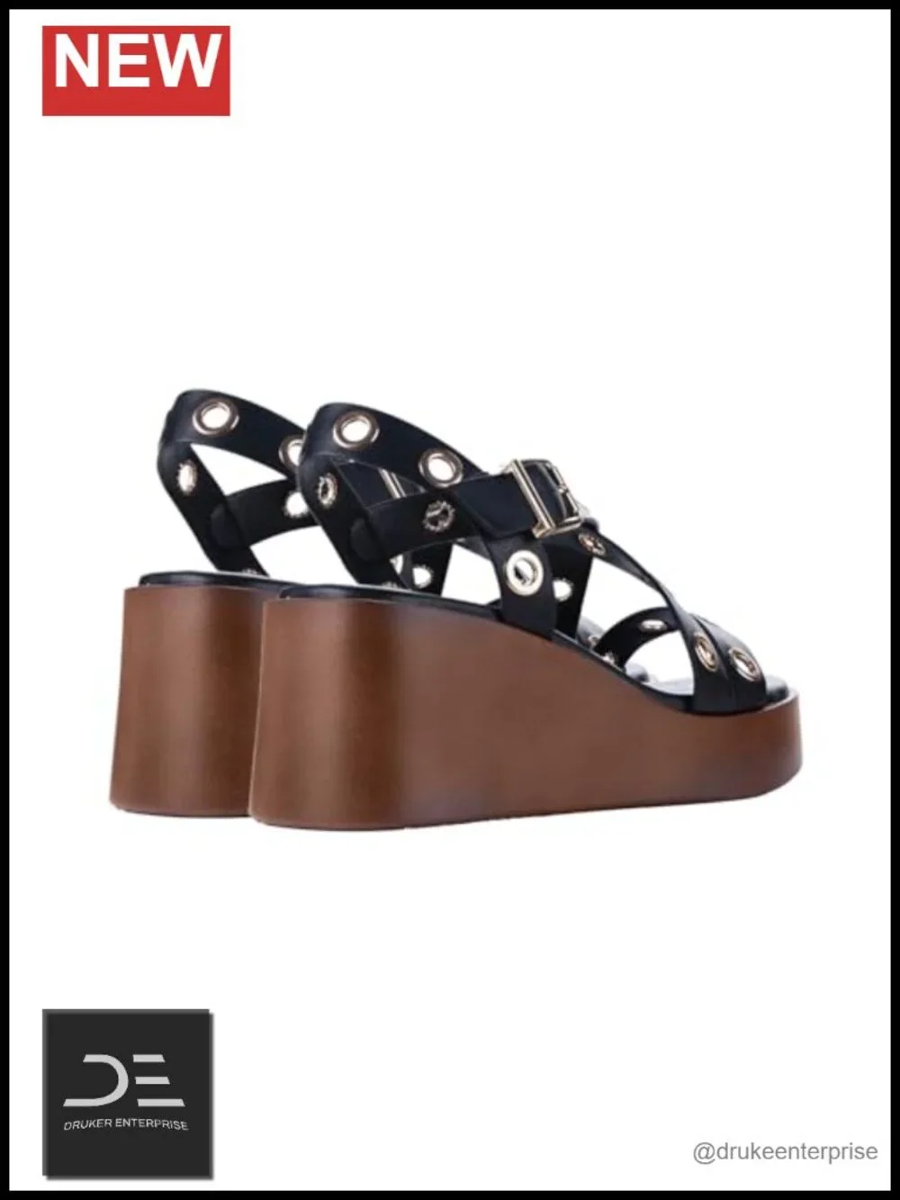 STYVELLA Platform Wedge Sandals, Crisscross Straps, Faux Leather, Buckle